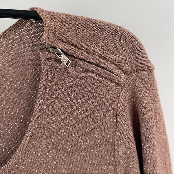 Loft Rose Gold Metallic Thread Zip Accent Banded Long Sleeve Cuffs Bottom - Picture 10 of 12